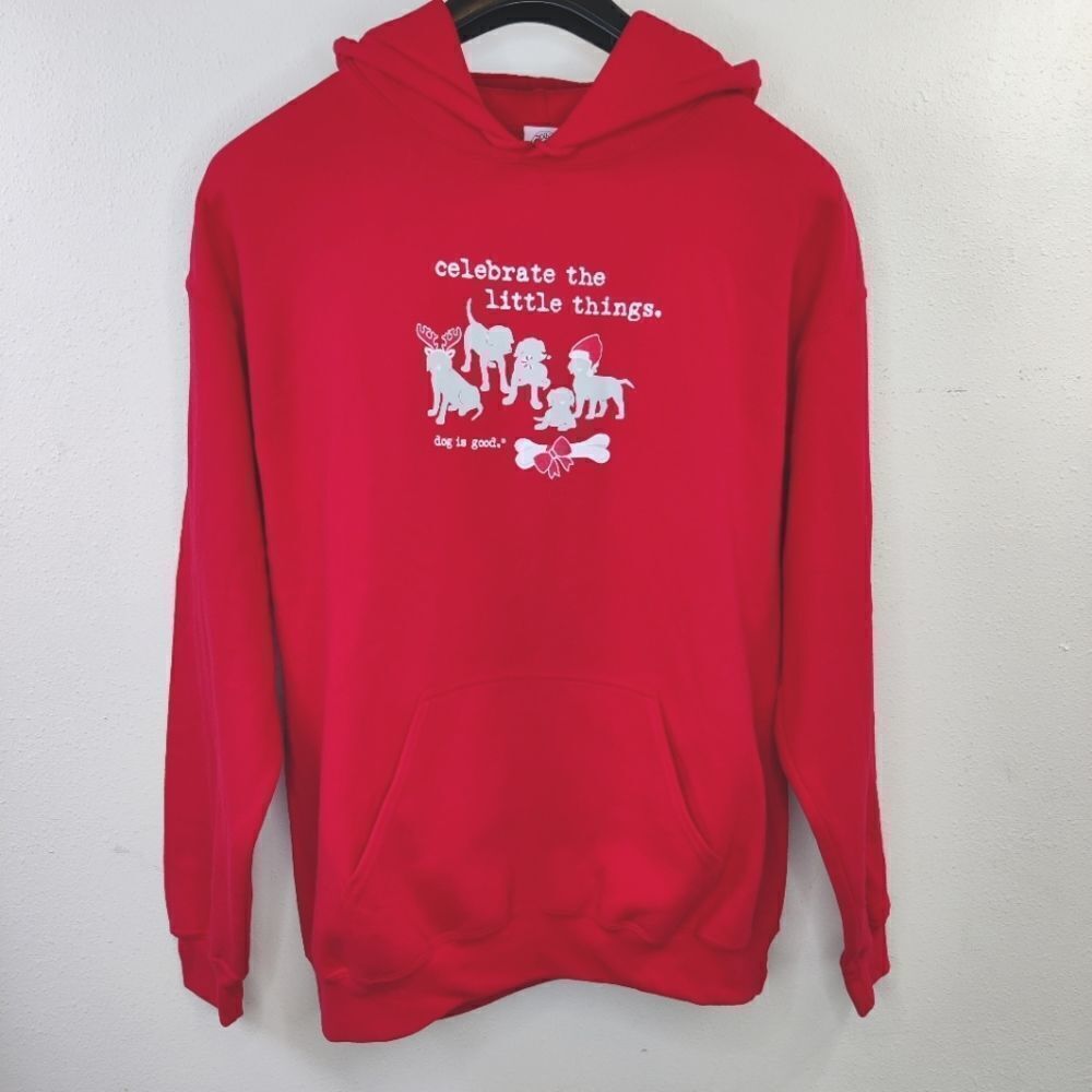 🎅nwt dog is Good Hoodie Sweatshirt Sz L "Celebrate the Little Things" Christmas